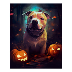 Halloween Pitbull mit Pumpkins Beängstigend Poster