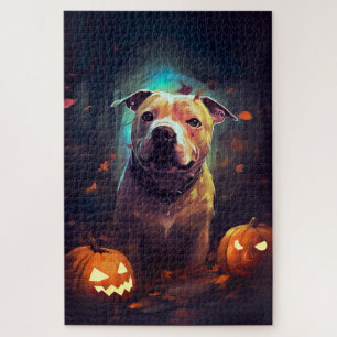Halloween Pitbull mit Pumpkins Beängstigend Puzzle