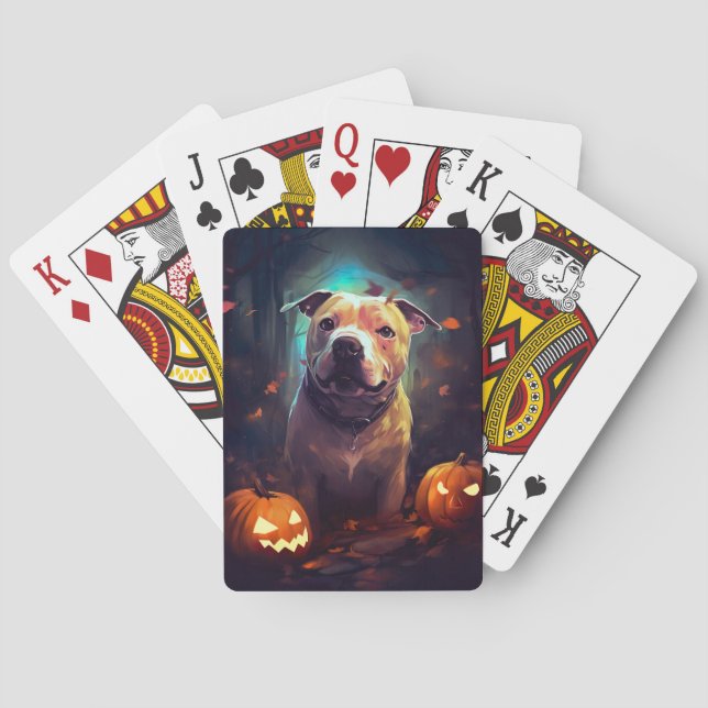Halloween Pitbull mit Pumpkins Beängstigend Spielkarten (Rückseite)