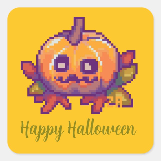 Halloween, Pixelart, Pixel Art, Pumpkin Halloween Quadratischer Aufkleber (Vorderseite)