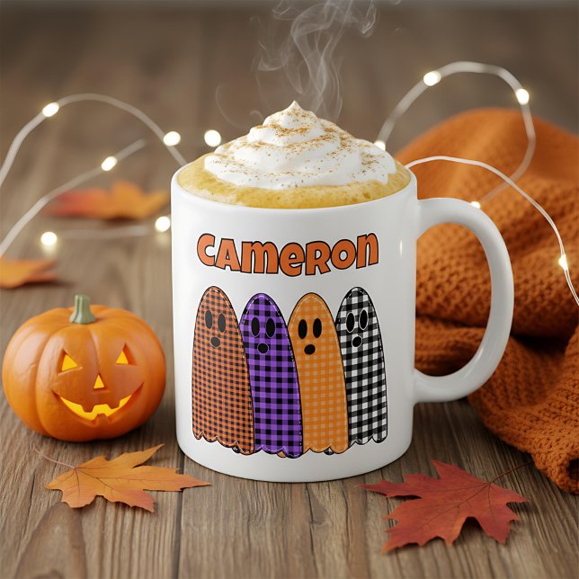 Halloween Plaid Gingham Ghosts Kaffeetasse (Von Creator hochgeladen)
