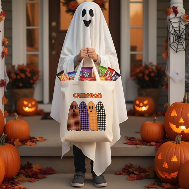 Halloween Plaid Gingham Ghosts Tragetasche (Von Creator hochgeladen)