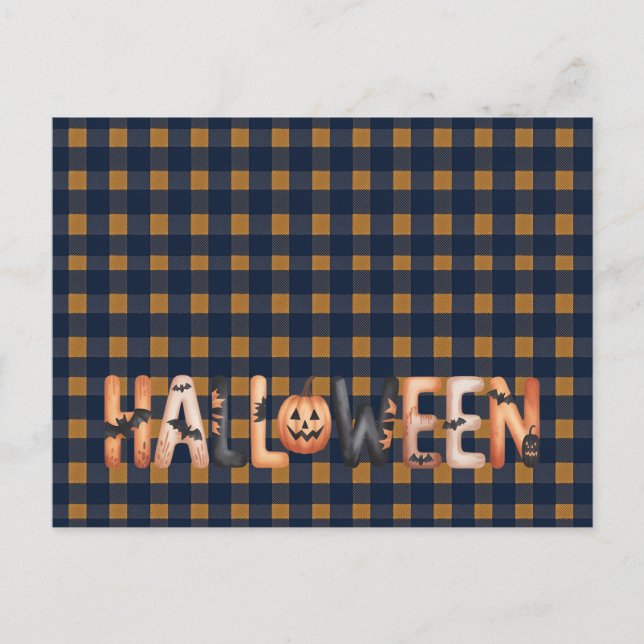Halloween Plaid Pumpkin Greeting Postkarte (Vorderseite)