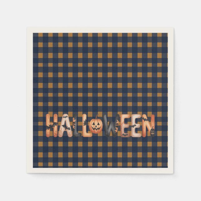 Halloween Plaid Pumpkin Serviette (Vorderseite)