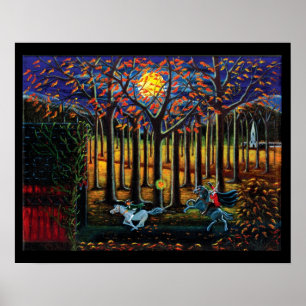 Halloween, Plakat, kopflos, Reiter, Wald Poster