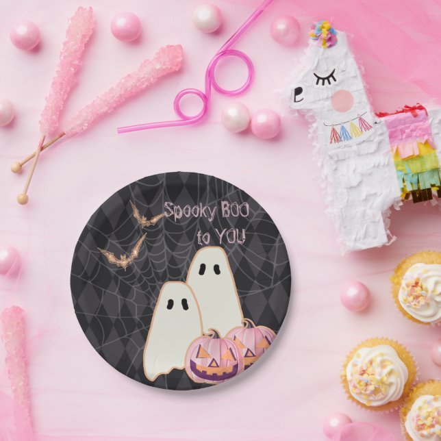 Halloween Plate Pink Orange Ghost Bat JOL Pappteller (Party)
