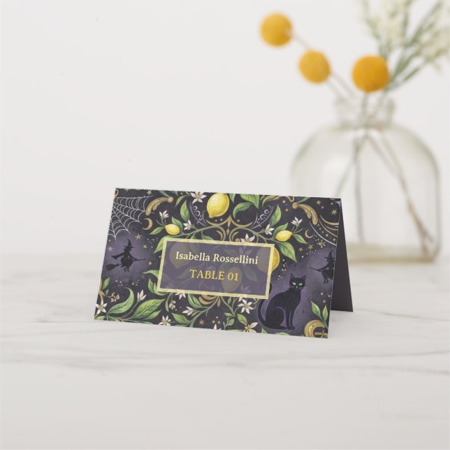 Halloween-Platzkarten Gothic Botanical Zitrone  Platzkarte (Vorderseite)