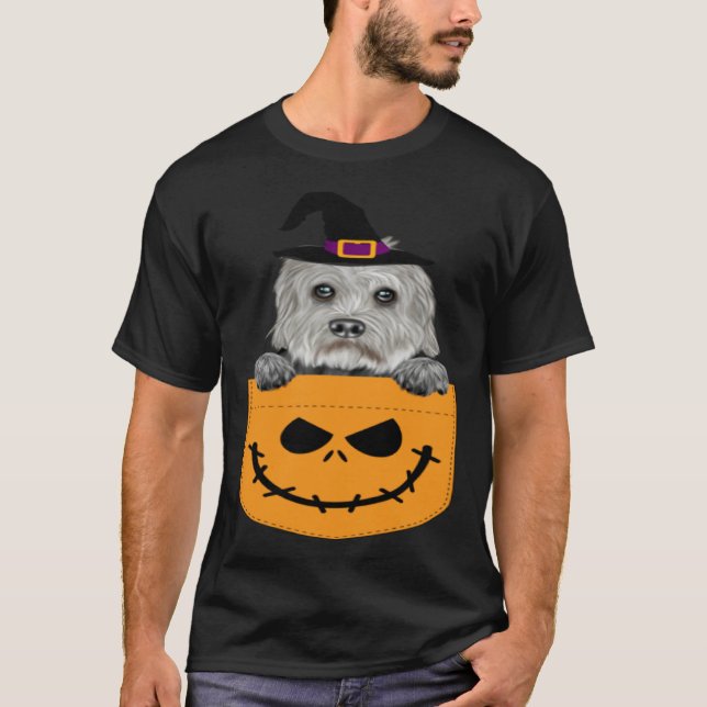 Halloween Pocket Dandie Dinmont Terrier Scary Jack T-Shirt (Vorderseite)