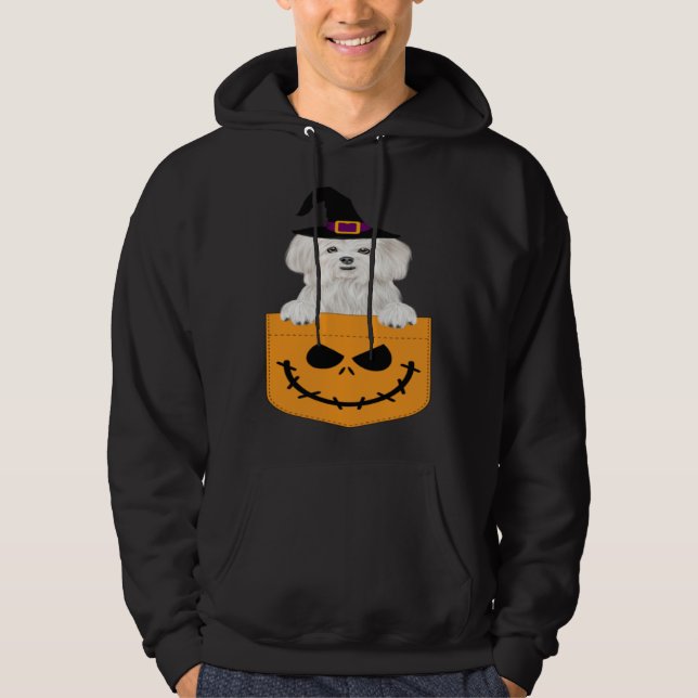 Halloween Pocket Maltese Scary Jack O Lantern Hoodie (Vorderseite)
