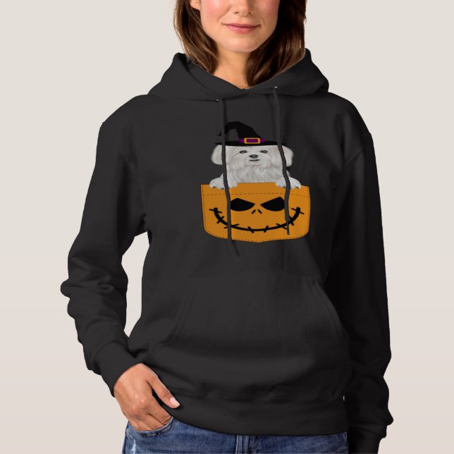 Halloween Pocket Maltese Scary Jack O Lantern Hoodie (Vorderseite)