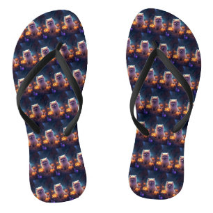Halloween Pomeranian mit Kürbissen Gruselig  Flip Flops