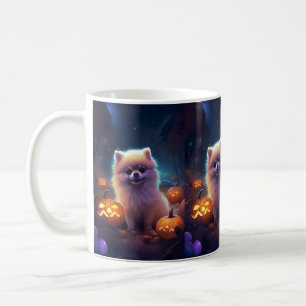 Halloween-Pomeranian mit Kürbissen Gruselig Kaffeetasse