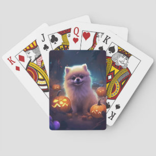 Halloween-Pomeranian mit Kürbissen Gruselig  Spielkarten