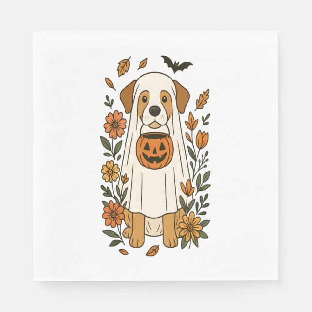 Halloween Poodle mit Herbst-Blume Serviette (Vorderseite)