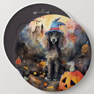 Halloween Poodle mit Pumpkins Beängstigend Button