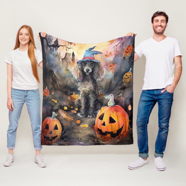 Halloween Poodle mit Pumpkins Beängstigend Fleecedecke (Beispiel)