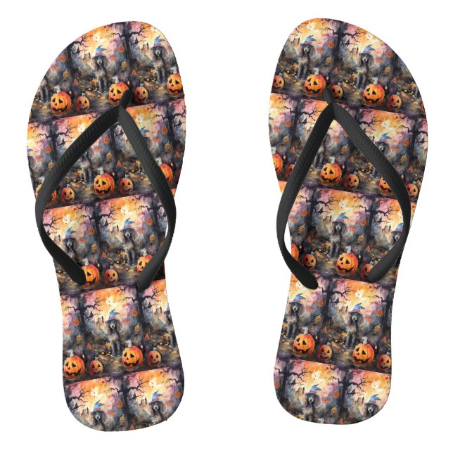 Halloween Poodle mit Pumpkins Beängstigend Flip Flops (Fußbett)