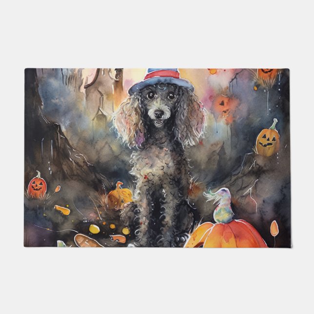 Halloween Poodle mit Pumpkins Beängstigend Fußmatte (Vorderseite)