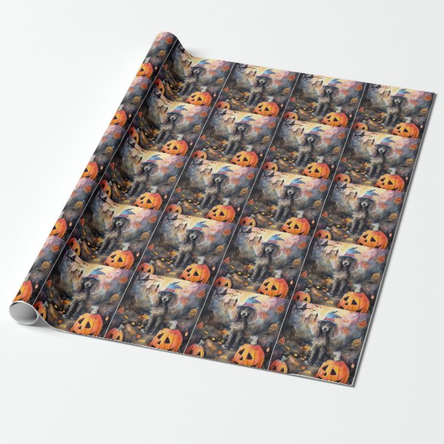 Halloween Poodle mit Pumpkins Beängstigend Geschenkpapier (Ungerollt)