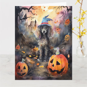 Halloween Poodle mit Pumpkins Beängstigend Karte