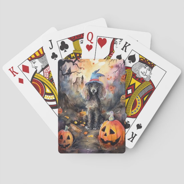 Halloween Poodle mit Pumpkins Beängstigend Spielkarten (Rückseite)