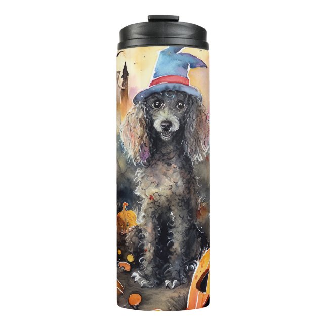 Halloween Poodle mit Pumpkins Beängstigend Thermosbecher (Vorderseite)