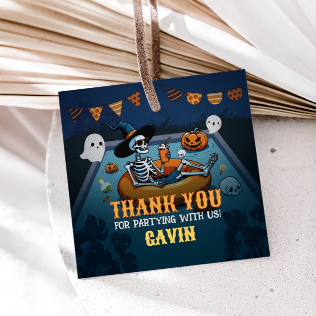 Halloween Pool Birthday Square Geschenkanhänger (Halloween Pool Summerween Birthday Square Favor Tags)