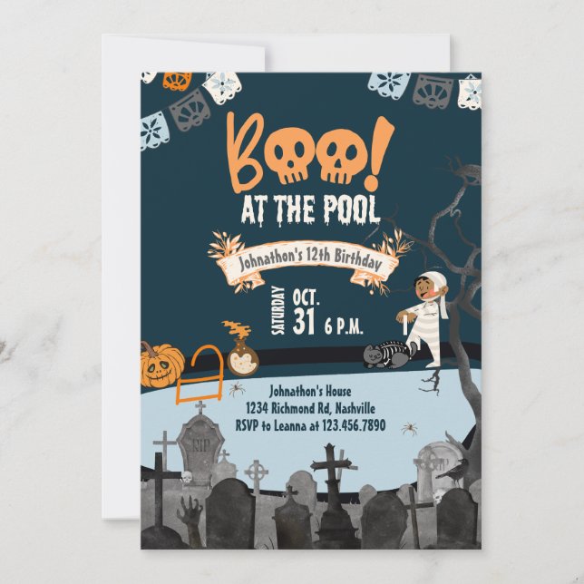 Halloween Pool Party Kinder schwimmen Halloween Ge Einladung (Vorderseite)