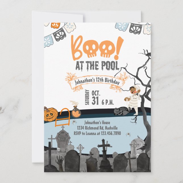 Halloween Pool Party Kinder schwimmen Halloween Ge Einladung (Vorderseite)