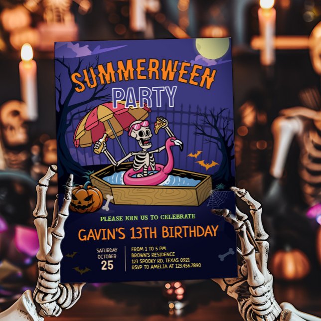 Halloween Pool Summerween Geburtstag Einladung (Halloween Summerween Pool Birthday Invitation )
