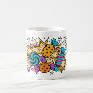 Halloween-Pop-Art-Süßigkeiten-Tasse, farbenfroher Kaffeetasse