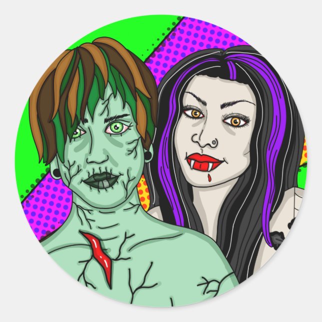 Halloween | Pop Art zombie Vampire Runder Aufkleber (Vorderseite)