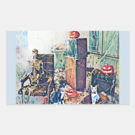 Halloween Porch Kätzchen Rechteckiger Aufkleber