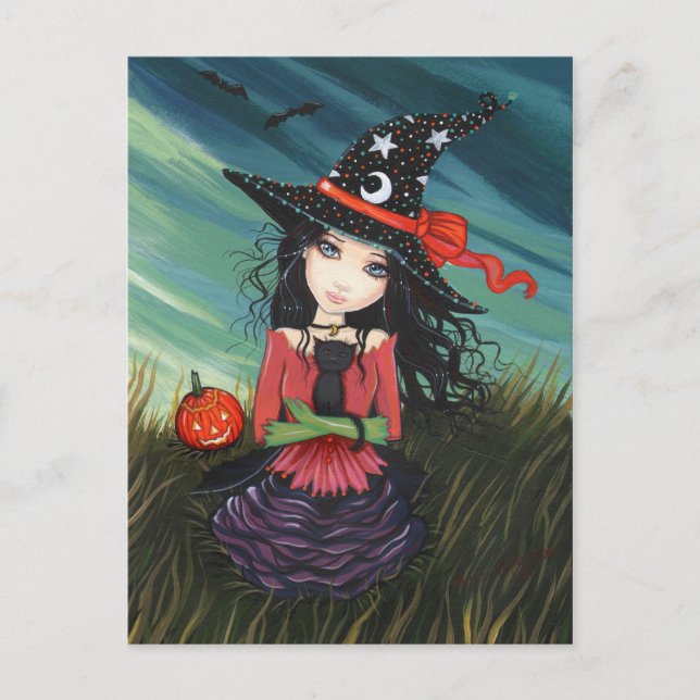 Halloween Postcard Hexenkatze Postkarte (Vorderseite)