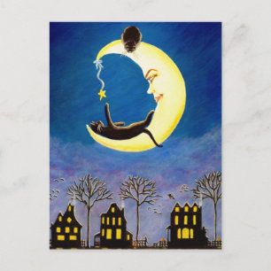 Halloween, Postcard, Schwarz, Katze, Salem, Stern, Postkarte