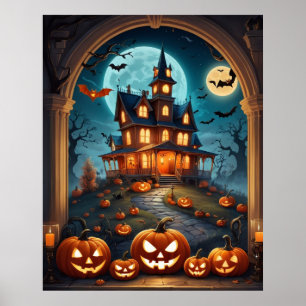 Halloween-Poster 2024 , Kürbis, beängstigend, Halb Poster
