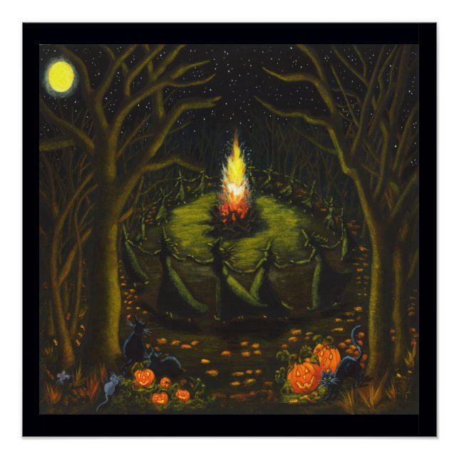 Halloween Poster 20 x 20 Hexen tanzen (Vorderseite)