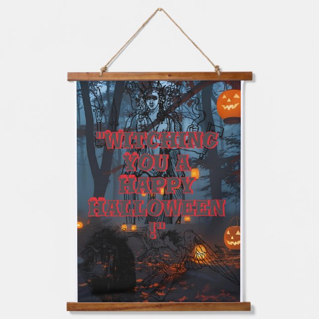 Halloween-Poster Wandteppich Mit Holzrahmen (Vorderseite)