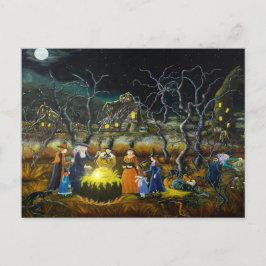 Halloween Postkarte, Hexen um Kessel Postkarte