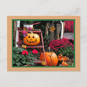 HALLOWEEN-POSTKARTE/LÄCHELNDER KÜRBIS/FROHES HALLO POSTKARTE