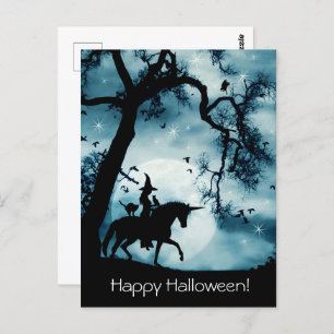 Halloween Postkarte mit Hexeneinhörnchenfamilien