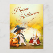 Halloween Postkarte mit niedlichen Tieren