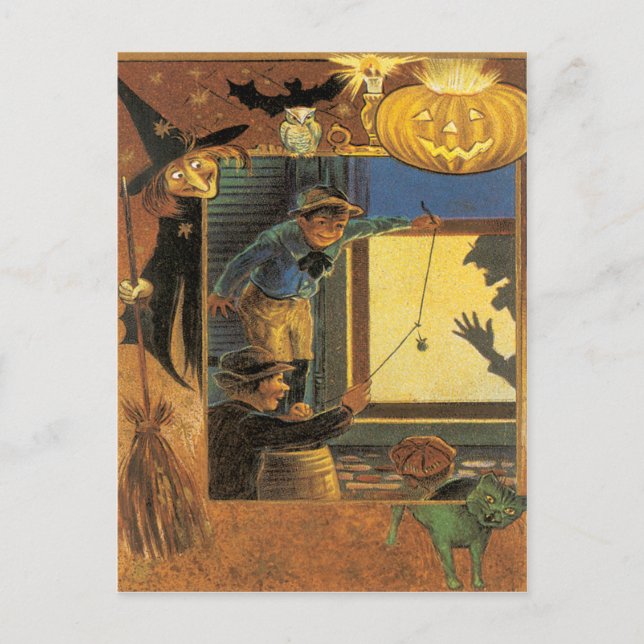 Halloween Pranksters Vintage Postkarte (Vorderseite)