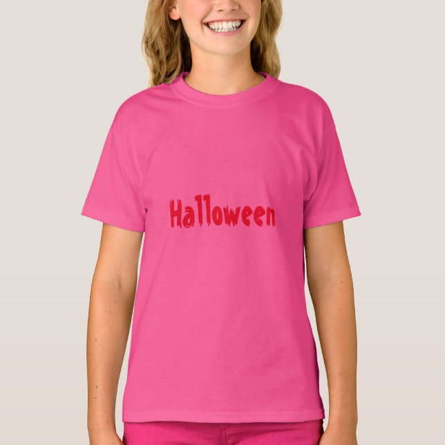 Halloween Printed Girls Bright Wow Pink Stylish  T-Shirt (Vorderseite)