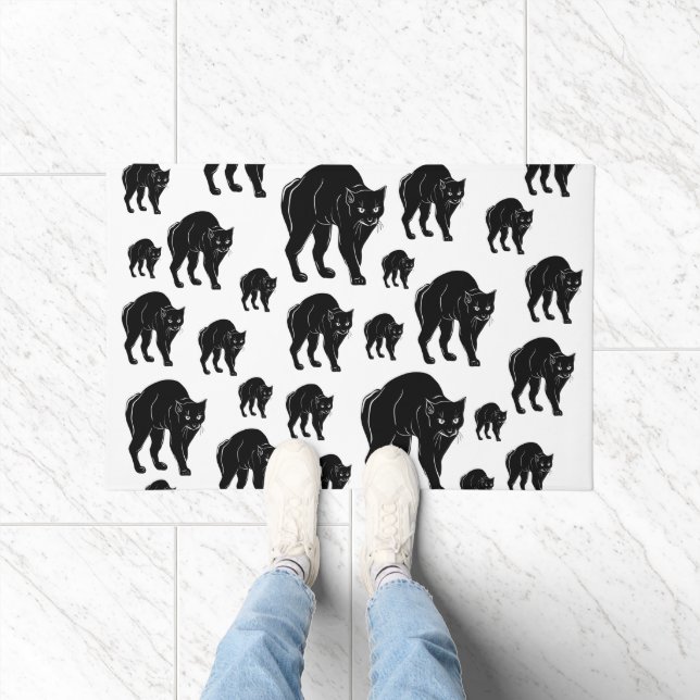 Halloween Prowling Black Cat Silhouette Zeichnend Fußmatte (Indoor)