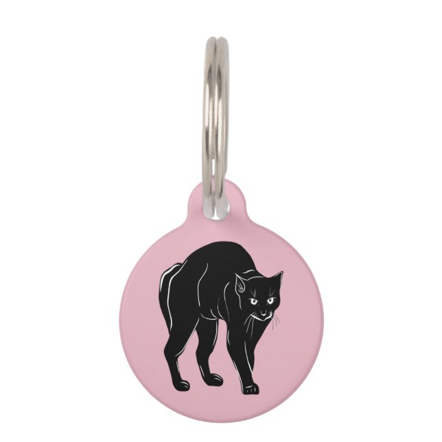 Halloween Prowling Black Cat Silhouette Zeichnend  Haustiermarke (Vorderseite)