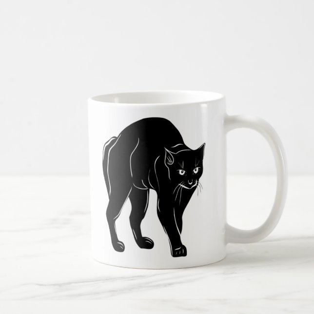 Halloween Prowling Black Cat Silhouette Zeichnend Kaffeetasse (Rechts)