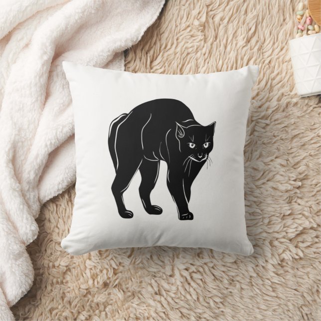 Halloween Prowling Black Cat Silhouette Zeichnend Kissen (Decke)
