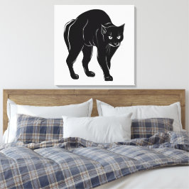 Halloween Prowling Black Cat Silhouette Zeichnend Leinwanddruck