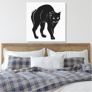 Halloween Prowling Black Cat Silhouette Zeichnend Leinwanddruck